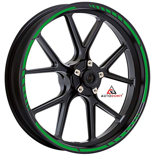 Autodomy Pegatinas Llantas Moto Juego Completo para 2 Llantas de 15" a 19" Pulgadas Diseño Sport (Verde)