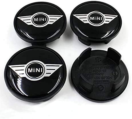 BAQIU 4 Piezas 54 mm, Negro, aleación, Tapa Central, Tapa Central, tapacubos de Rueda, compatibles con Mini Cooper JCW One R55 R56 R60 Countryman R61