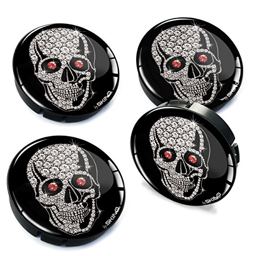 Biomar Labs® 4 x 60 mm 3D de Rueda de Centro Tapacubos para Coche Calavera y Diamantes Plateados C 74