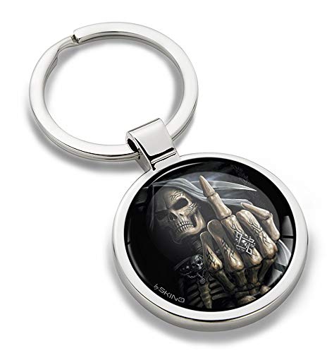 Biomar Labs® Llavero de Metal 3D con Calavera Cráneo Dedo Medio Skull Middle Finger, Regalo para Hombre y Mujer KK 161