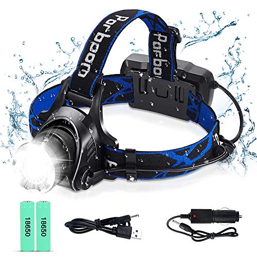 Bizcasa LED Linterna Frontal, Super Brillante Linternas frontales Zoomable Recargable 1000 Lúmenes 3 modos para Camping,Caza,Ciclismo,Trabajo,Pesca, Montañismo