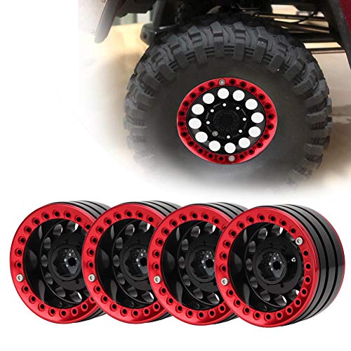 Buje de Rueda Beadlock RC de 1,9 Pulgadas, Llantas de Oruga RC, bujes de Llantas de Rueda para SCX10 1/10 RC Crawler 1/10 RC Car(Black Red)