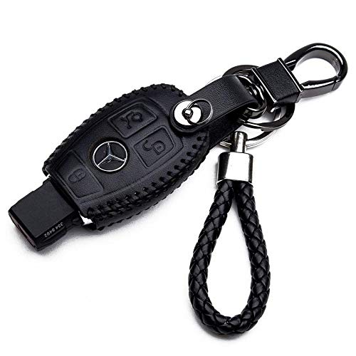 Carcasa Funda de Piel con Llaveros para Llave Control Remoto Keyless Mercedes Classe A B C E CLA CLK GLA GLC 3 Botones Protección Cuero Sintético de Mando a Distancia Coche