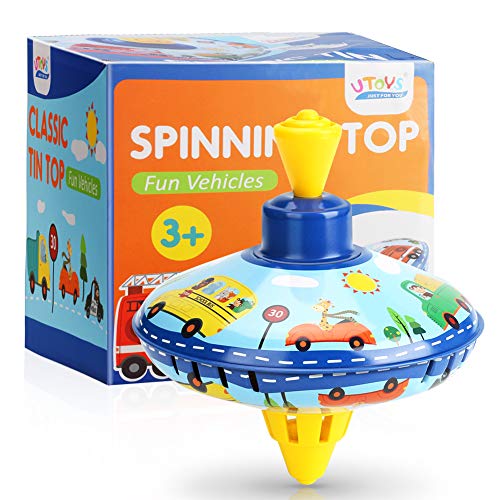 CestMall Spinning Top Toy, clásico trompo Educativo para niños, Colorido Juguete con diseño de patrón de Coche, Apto para niños de 3 años o más