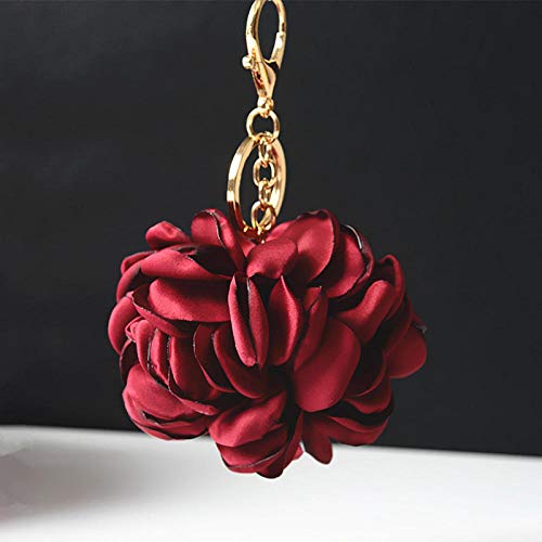 Colgante de Tela de Flor Rosa con Bordes Accesorios de Flores eternas Accesorios para el Cabello Bolsa de Material Llavero de Flores-2