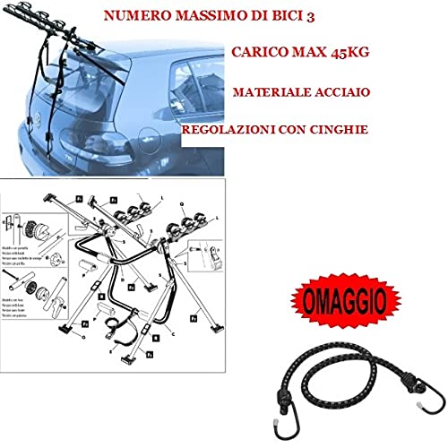 Compatible con Lancia Dedra SW 5p (89-99) Soporte para Coche Trasero para 3 Bicicletas Soporte para Bicicleta DE Acero para Bonnet Trasero para 3 CICLOS con AJUSTES DE Correa