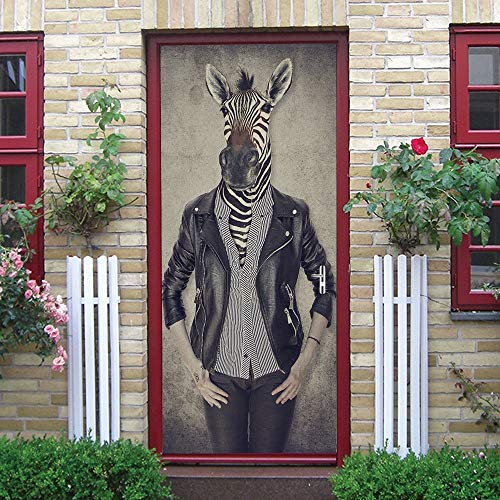 DFKJ Animales Pegatinas de Puerta Mural para Sala de Estar Tigre Blanco Cebra León Autoadhesivo Adhesivo de Pared póster Foto Papel Tapiz A12 77x200cm