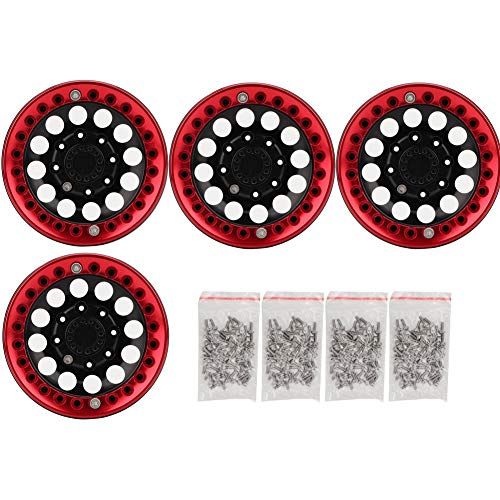 Dilwe Llantas RC, 4 Unids 1.9in Aluminio Beadlock Llantas Ruedas Hubs para SCX10 1/10 RC Crawler Car(Rojo Negro)