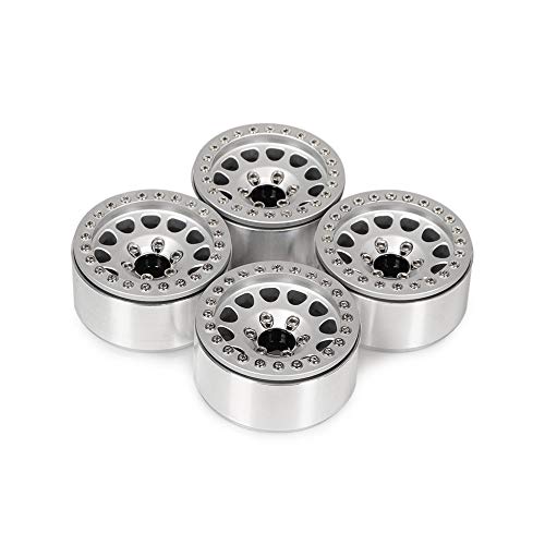 DishyKooker 4Pcs Aleación de Aluminio 1.9 Ruedas Llantas para 1/10 RC Crawler Axial SCX10 SCX10 II 90046 Trax-xas TRX4 D90 Silver + Silver