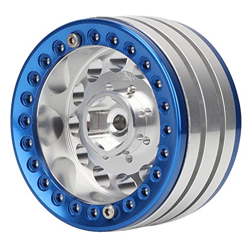 Drfeify 4 Unids 1.9in Aluminio Beadlock Llantas Ruedas Hubs para SCX10 1/10 RC Crawler Car(Azul Plateado)