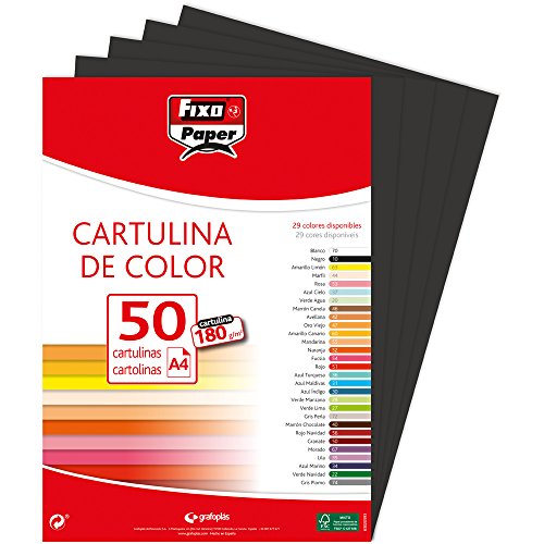 Fixo Paper 11110310 – Paquete de 50, cartulina negra A4, 180g