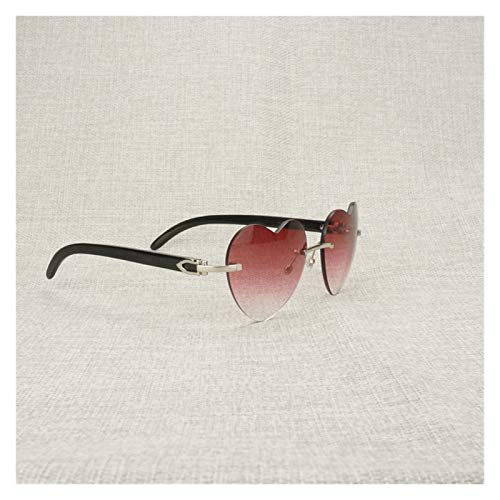 Forma de corazón Gafas de Sol de Madera Natural Hombres Sin Llantas de Sol Blanco Blanco Gafas de Sol para la conducción de Verano Tonos Rosados (Lenses Color : Silver Black Red)