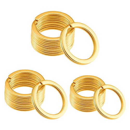 Gimars [30 unids] Llavero Anillos divididos Redondos Llavero Gancho de Acero Inoxidable 304/3 tamaños 20mm 25mm 30mm / Llavero Desmontable para Almacenamiento, Dorado