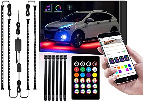 HSY SHOP LED Neon Undercar Glow Light 12V RGB Car Chasis Light Underglow Atmosphere Kit de Luces de Barra Decorativas con Control Remoto inalámbrico y Activo por Sonido