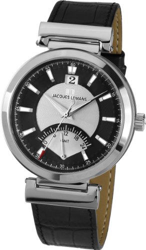 Jacques Lemans 1-1697A - Reloj analógico de Cuarzo para Hombre con Correa de Piel, Color Negro