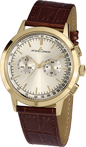 JACQUES LEMANS Nostalgie N-1564B - Reloj de Cuarzo para Hombre, Correa de Piel, Color marrón