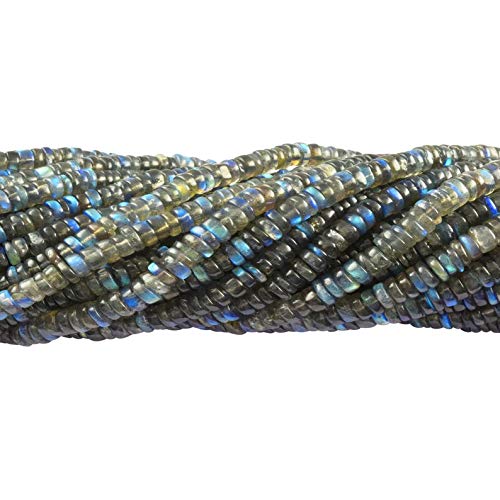 Jaipur Gems Mart Natural Smooth labradorita Azul Incendio de Llantas/Heishi Forma de Piedras Preciosas Perlas | 4.5-5.5 mm Rondelle Plain para Hacer la joyería | 14" Strand