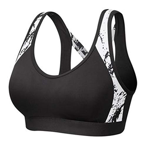 JIN Sujetador deportivo extra de alta intensidad para mujer, impresión de salpicaduras, sin llantas, ejercicio correr, fitness, ropa interior cómoda y sin costuras Flor. Negro 75B