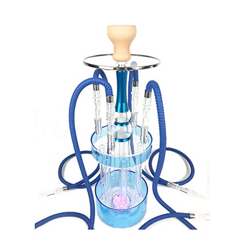 Juego Cachimba Cuatro Tubos,Con Luz Led 24.4 Pulgadas árabe Grande Hookah Travel Bar Clubs Hoteles Ktv Smoke Pot Para Viajes Al Aire Libre, Se Puede Usar Como Regalo (sin Nicotina),Azul,No package