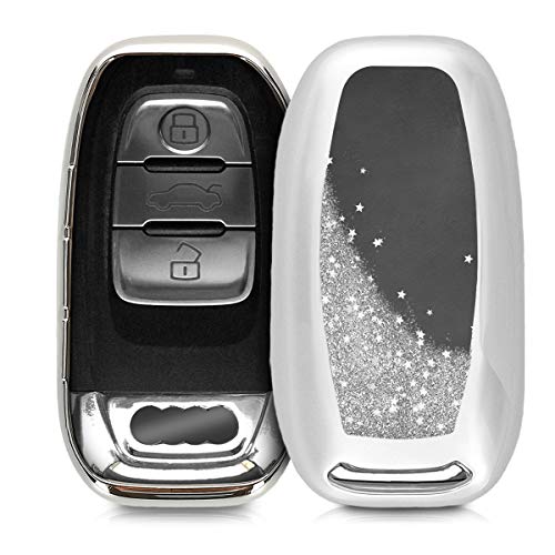 kwmobile Funda Compatible con Audi Llave de Coche Keyless de 3 Botones - Carcasa Protectora Suave de Silicona - Case para Mando - Purpurina y Estrellas