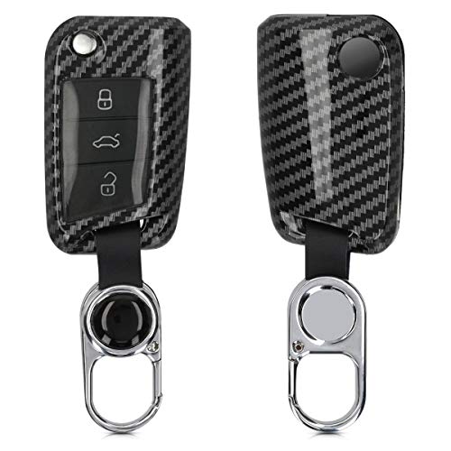 kwmobile Funda Compatible con VW Golf 7 MK7 Llave de Coche de 3 Botones - Carcasa rígida con Cierre magnético y Llavero - Carbono