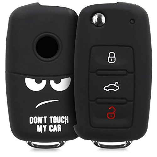 kwmobile Funda Compatible con VW Skoda Seat Llave de Coche de 3 Botones - Carcasa Protectora Suave de Silicona - Don't Touch my Car