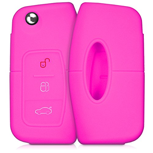 kwmobile Funda de Silicona Compatible con Ford Llave de Coche Plegable de 3 Botones - Carcasa Suave de Silicona - Case Mando de Auto Rosa Fucsia