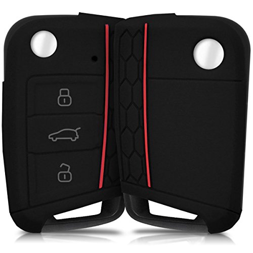 kwmobile Funda de Silicona Compatible con VW Golf 7 MK7 Llave de Coche de 3 Botones - Carcasa Suave de Silicona - Case Mando de Auto Negro