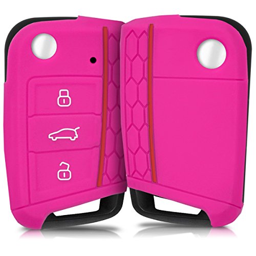 kwmobile Funda de Silicona Compatible con VW Golf 7 MK7 Llave de Coche de 3 Botones - Carcasa Suave de Silicona - Case Mando de Auto Rosa Fucsia