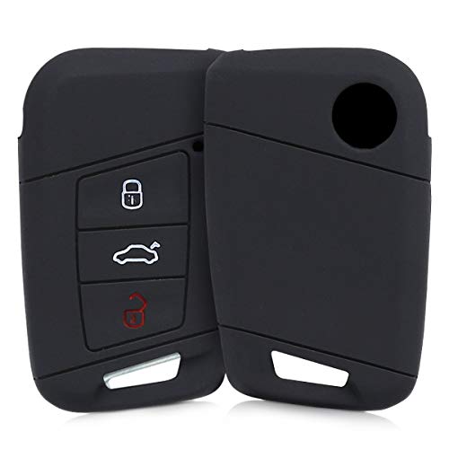 kwmobile Funda de Silicona Compatible con VW Llave de Coche de 3 Botones (Solo Keyless Go) - Carcasa Suave de Silicona - Case Mando de Auto Negro