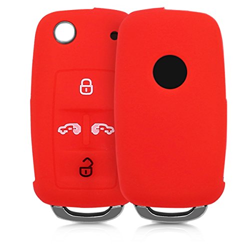 kwmobile Funda de Silicona Compatible con VW Seat Llave de Coche Plegable de 4 Botones - Carcasa Suave de Silicona - Case Mando de Auto Rojo