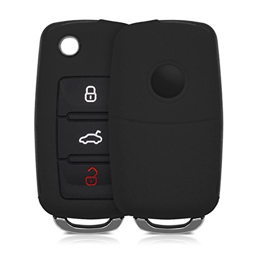 kwmobile Funda de Silicona Compatible con VW Skoda Seat Llave de Coche de 3 Botones - Carcasa Suave de Silicona - Case Mando de Auto Negro