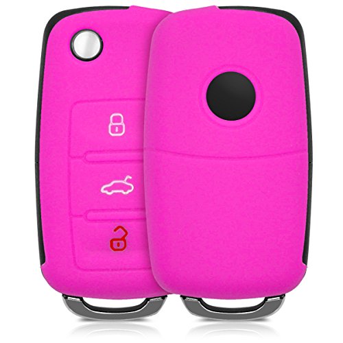 kwmobile Funda de Silicona Compatible con VW Skoda Seat Llave de Coche de 3 Botones - Carcasa Suave de Silicona - Case Mando de Auto Rosa Fucsia