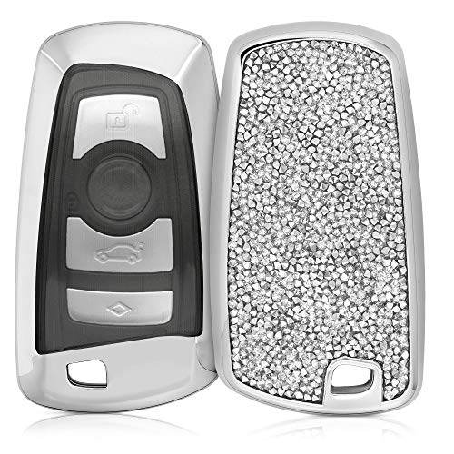 kwmobile Funda para Mando Compatible con BMW Llave de Coche con Control Remoto de 3 Botones (Solo Keyless Go) - Carcasa Llave Coche con Diamantes de imitación - Plata