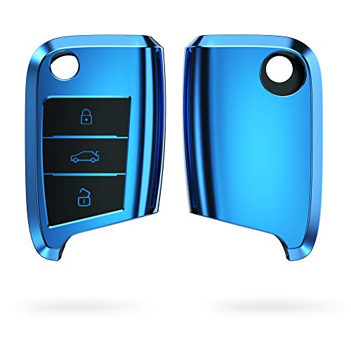 kwmobile Funda para Mando Compatible con VW Golf 7 MK7 Llave de Coche de 3 Botones - Funda TPU Llave con Botones de Llave de Auto - Azul Brillante