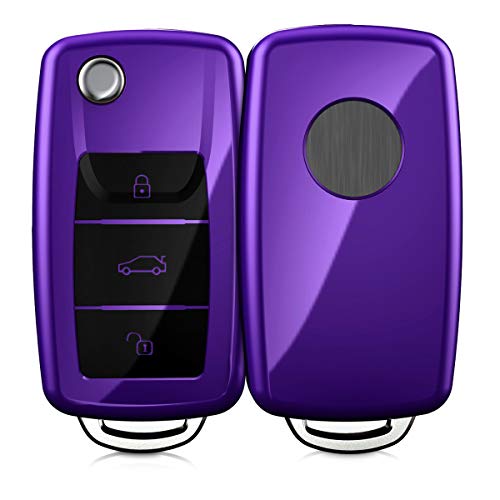 kwmobile Funda para Mando Compatible con VW Skoda Seat Llave de Coche de 3 Botones - Funda TPU Llave con Botones de Llave de Auto - Morado Brillante