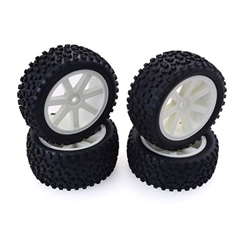 Laimiko 4 Unids 1/10 RC CamióN NeumáTico de Goma NeumáTico Rueda Llanta de AleacióN Llantas de Repuesto NeumáTico para ZD Racing Buggy Crawler Coche RC Modelo Piezas, Blanco