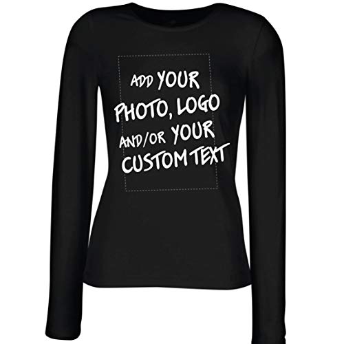 lepni.me Camisetas de Manga Larga para Mujer Regalo Personalizado, Agregar Logotipo de la Compañía, Diseño Propio o Foto (X-Large Negro Multicolor)