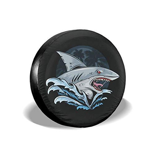 Lewiuzr Shark Rage Face Deep Blue Sea Obra de Arte Cubierta de neumático de Repuesto Protector Solar de poliéster Cubiertas de Rueda Impermeables Ajuste Universal