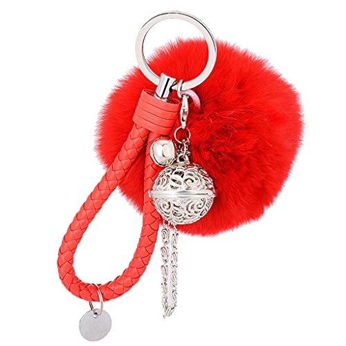 LEXIANG Lindo Conejo de Piel sintética Bola pompón Colgante Llavero Cuerda Trenzada Llavero Coche Llavero Lindo Juguete Regalos Bolso Colgante Monedero Encanto