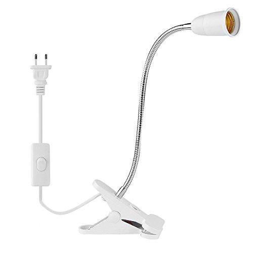 Lixada Portalámparas con Clip E27 Bombilla de Cuello Flexible Cuello de Aluminio Cuello con Clip Cable de Escritorio Lámpara Base de Luz para Lámpara Lectura/Luz de Planta