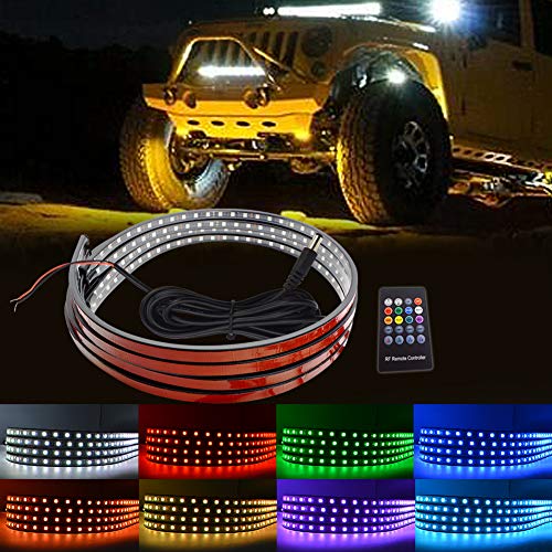 Lncboc RGB Tira LED Luz Car Underglow Light 4Pcs 84LED RGB Underbody System Neon Light Kit decorativas con sonido activo, control remoto inalámbrico Control de aplicaciones Luces de atmósfera