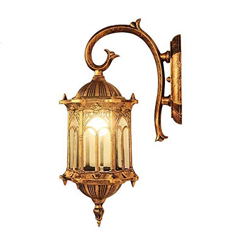 Modeen 1 Luz Europeo Retro Cristal Exterior Impermeable Aplique de pared Luz Lámpara de jardín clásica Balcón Villa Escaleras Pasillo Patio Aluminio Metal Externo A prueba de lluvia Victoria Wall Lant