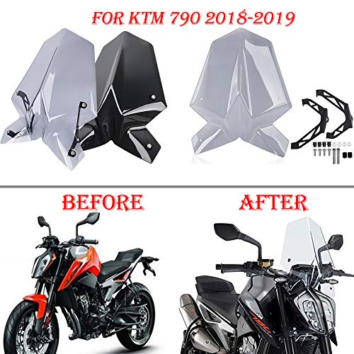 Motociclismo deportivo para K-T-M DUKE 790 2018 2019 SPORT Parabrisas doble burbuja Parabrisas Visera Visor Deflector para 790 duke accesorios 18 19 (Lighe fumar)