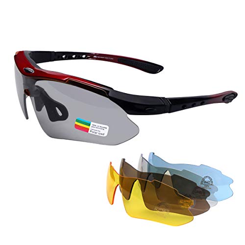 MOVIGOR Gafas deportivas de bicicleta para hombre y mujer, polarizadas, protección UV400, con 5 lentes de recambio, para deportes al aire libre, ciclismo, motocicleta, correr, pesca, golf