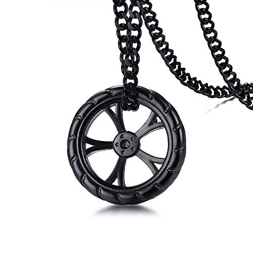 Naswi Colgante De Rueda De Carreras De Neumáticos para Hombre, Collar De Acero Inoxidable, Llantas De Hip Hop, Joyería De Motorista con 24 Pulgadas