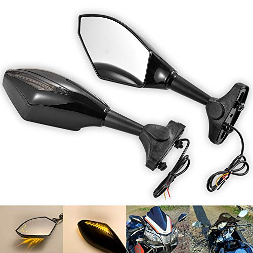 NATGIC Espejo Retrovisor Universal para Motocicleta de 1 par con Luces Indicadoras de Giro LED Luces Indicadoras de Motocicleta para Harley - Negro Brillante