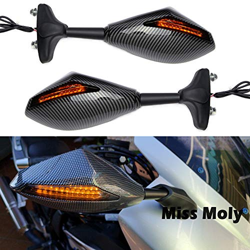 Negro Motocicleta Señal de giro Espejo Retrovisor con Indicador LED de Flecha para CBR GSXR YZF (Carbón)