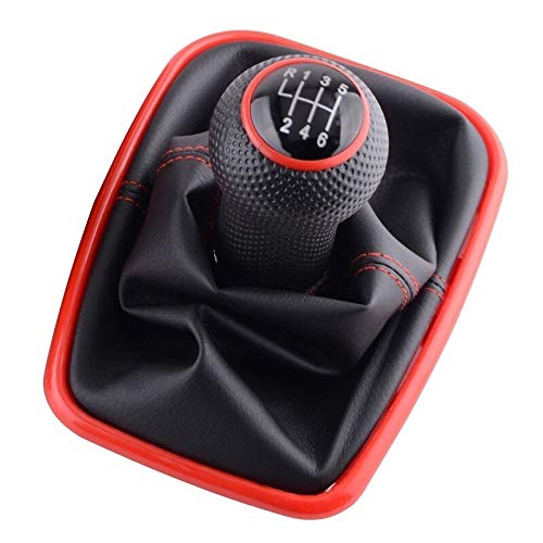 Palanca De Cambios Coche 2PC 5/6 Speed ​​Gear Shift Knob palanca de cambio de cuero for Volkswagen VW Golf 4 2003-2008 IV MK4 GTI R32 Jetta Pomo Coche (Color Name : 6 Speed Red)