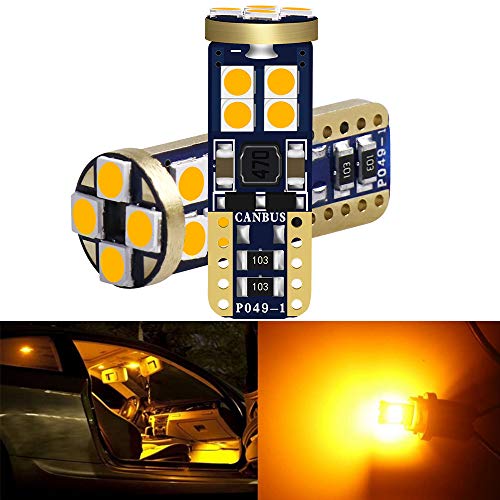 Paquete de 2 T10 194 168 921 Ámbar/Amarillo Sin Polaridad Canbus Error Luz LED Gratis 12V-18V 12-SMD 3030 Bombilla de Repuesto para Coche 168 2825 Luz de Marcha Inversa Reversa de Copia de Seguridad